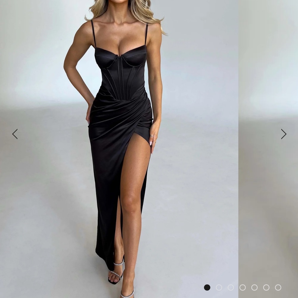 Black satin maxi high slit dress - worn one time and dry cleaned.